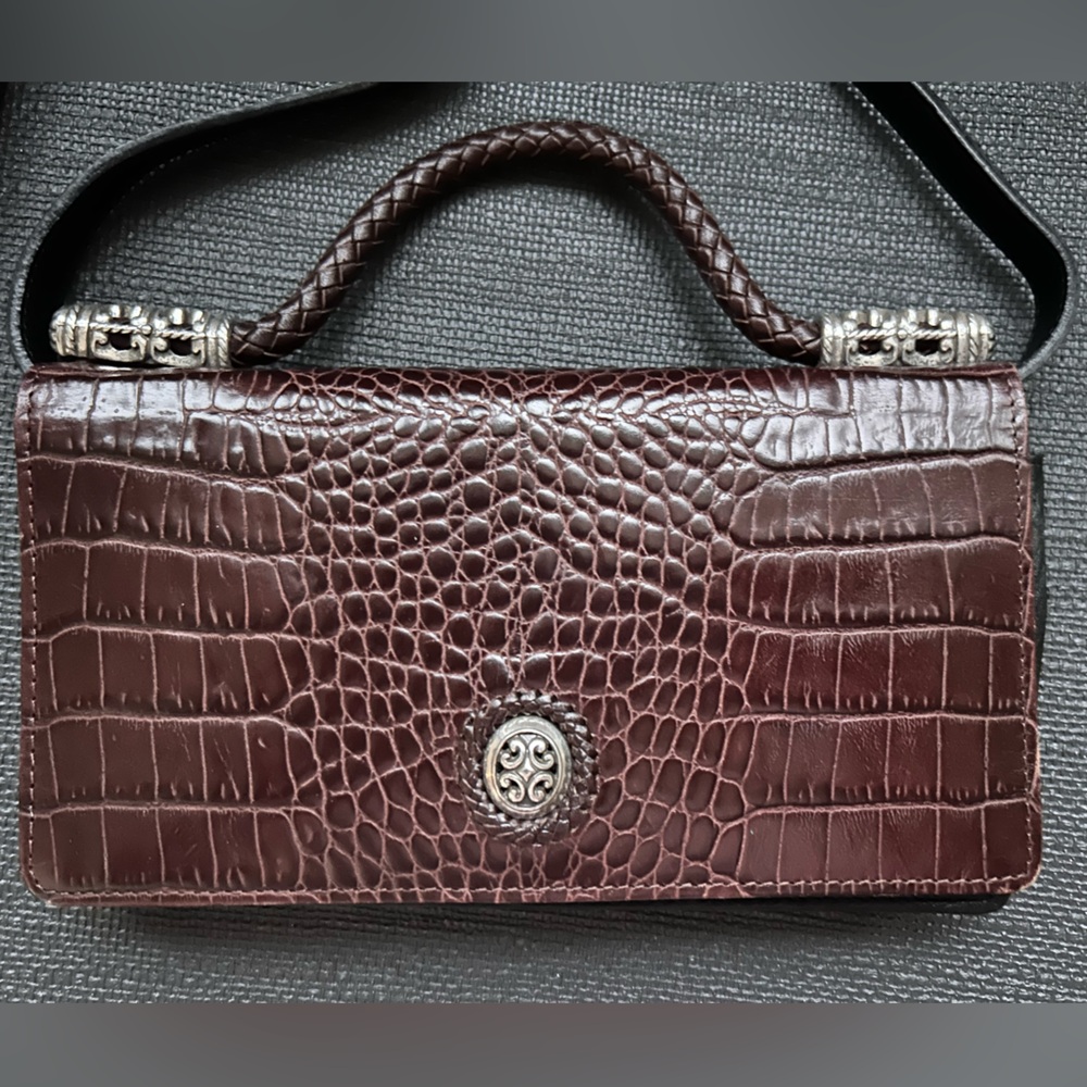 Brighton Rich Brown Embossed Wristlet with Silver Details